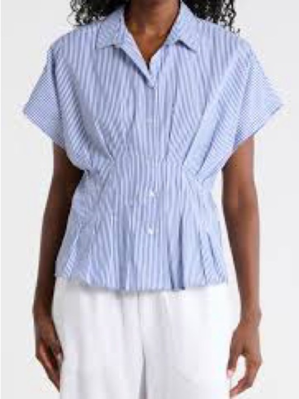INDUSTRY Blue Striped Button-Front Short Sleeve Shirt Size S (NWT)